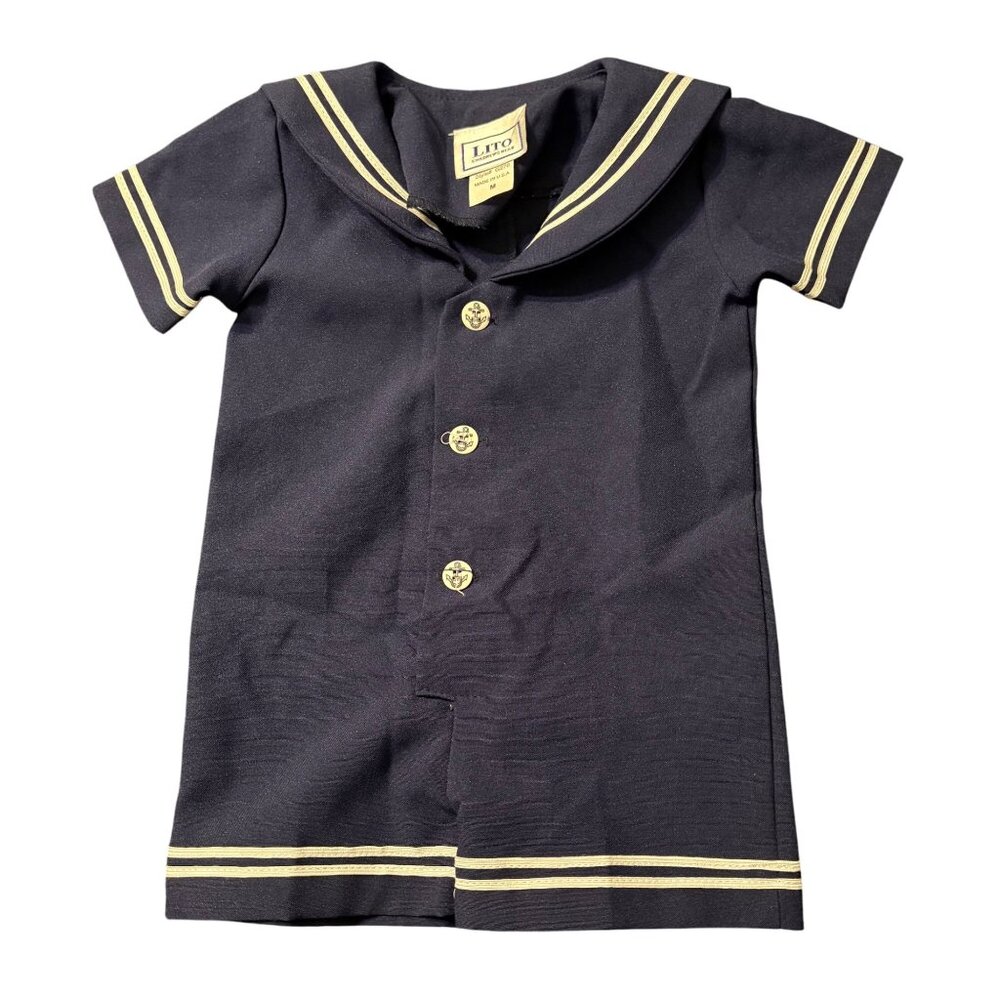 Vintage Lito Childrens Wear Navy Sailor Romper Outfit W/ Gold Accents M 18-24 Mo